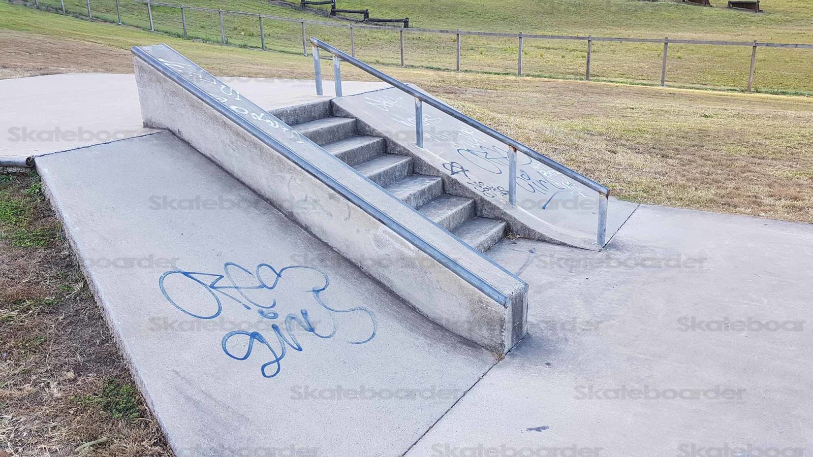 Hubba, stairs and down rail at Tamborine Village Skatepark